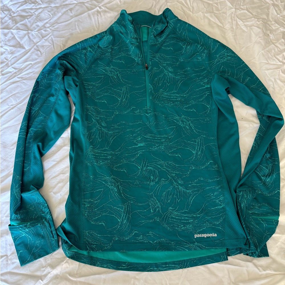 Patagonia W's All Weather Zip-Neck long sleeve,women large, Turquoise, sty24208